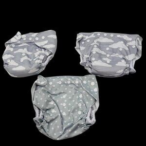Reusable Baby Cloth Diapers W/ Inserts One Size Cloud & Polka Dot Patterns